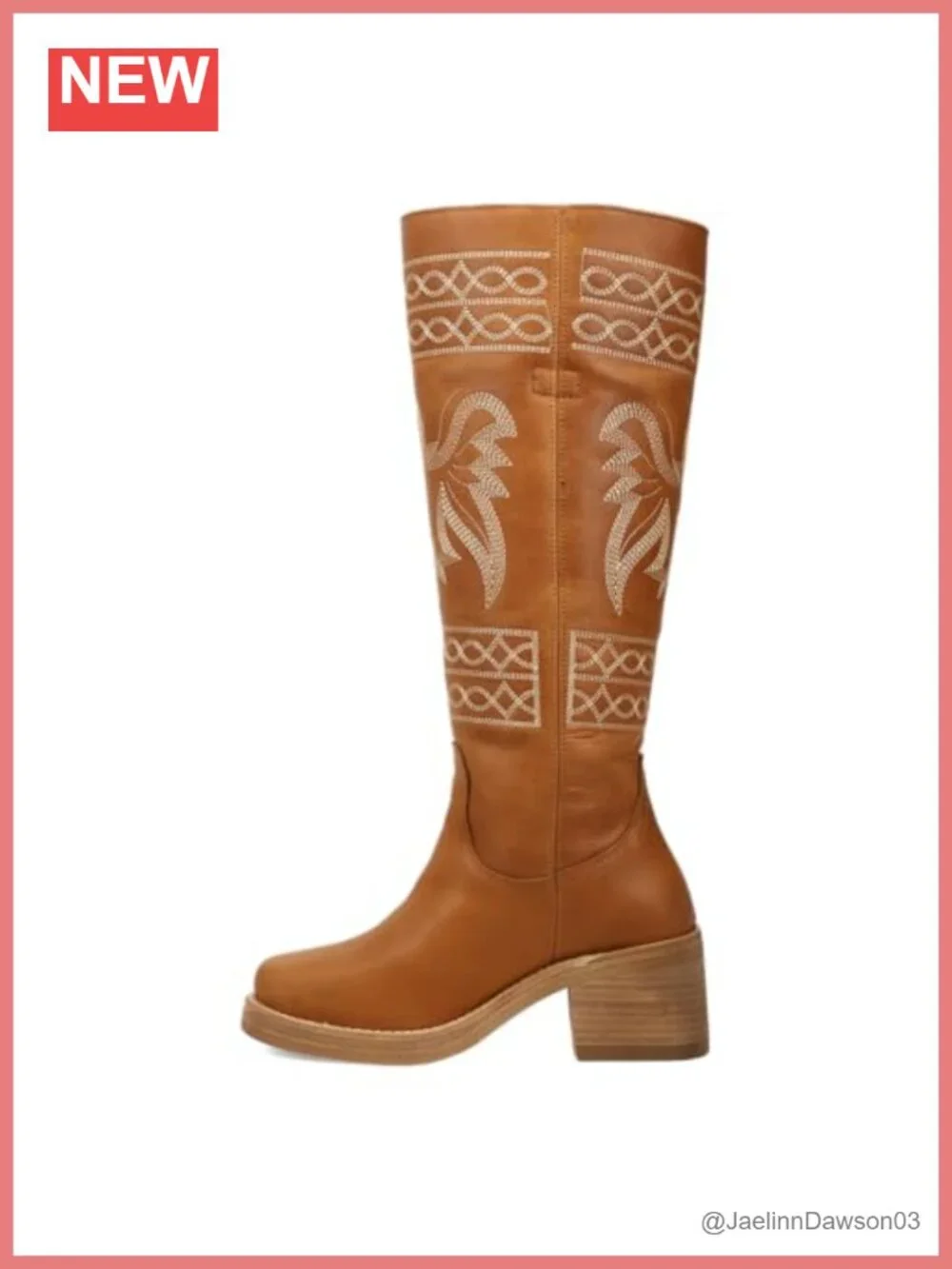 Embroidered Round Toe Over the Knee Block Heel Boots Cushioned Footbed Mid Heel